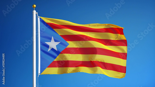 Estelada blava flag waving against clean blue sky, close up, isolated with clipping path mask alpha channel transparency photo