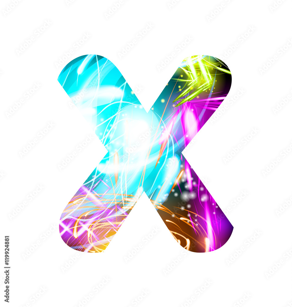 Glowing Light effect neon Font. Color Design Text Symbols. Shiny letter X
