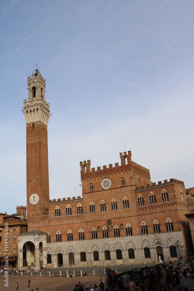 Palazzo pubblico, Cappella di Piazza and Torre del Mangia in Siena, Tuscany Italy