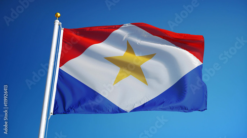Saba flag waving against clean blue sky  close up  isolated with clipping path mask alpha channel transparency