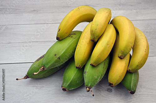 green plantain and yellow ripe banana
