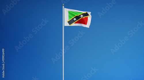 Saint Kitts and Nevis flag waving against clean blue sky, long shot, isolated with clipping path mask alpha channel transparency