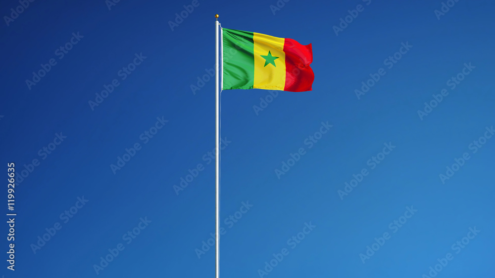 Senegal flag waving against clean blue sky, long shot, isolated with clipping path mask alpha channel transparency Senegal flag waving against clean blue sky, long shot, isolated with clipping path mask alpha channel transparency
