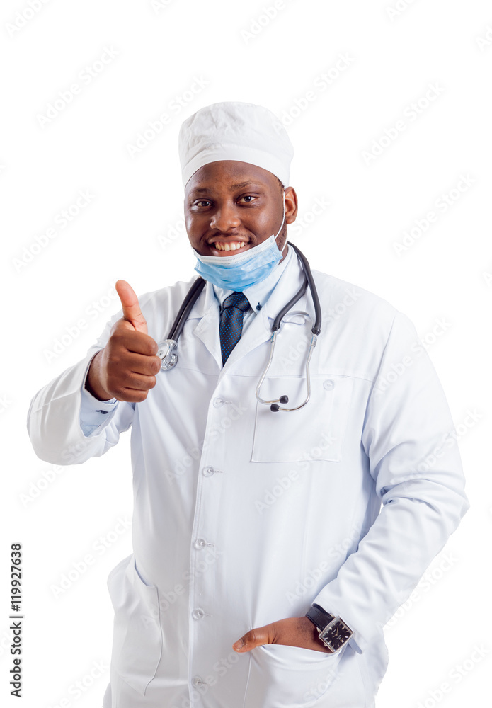 Black doctor on white background.