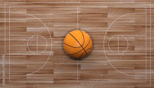 Basketball on wooden background. 3d illustration © Rawf8