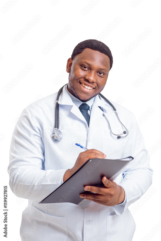 Black doctor on white background. Black doctor on white background.