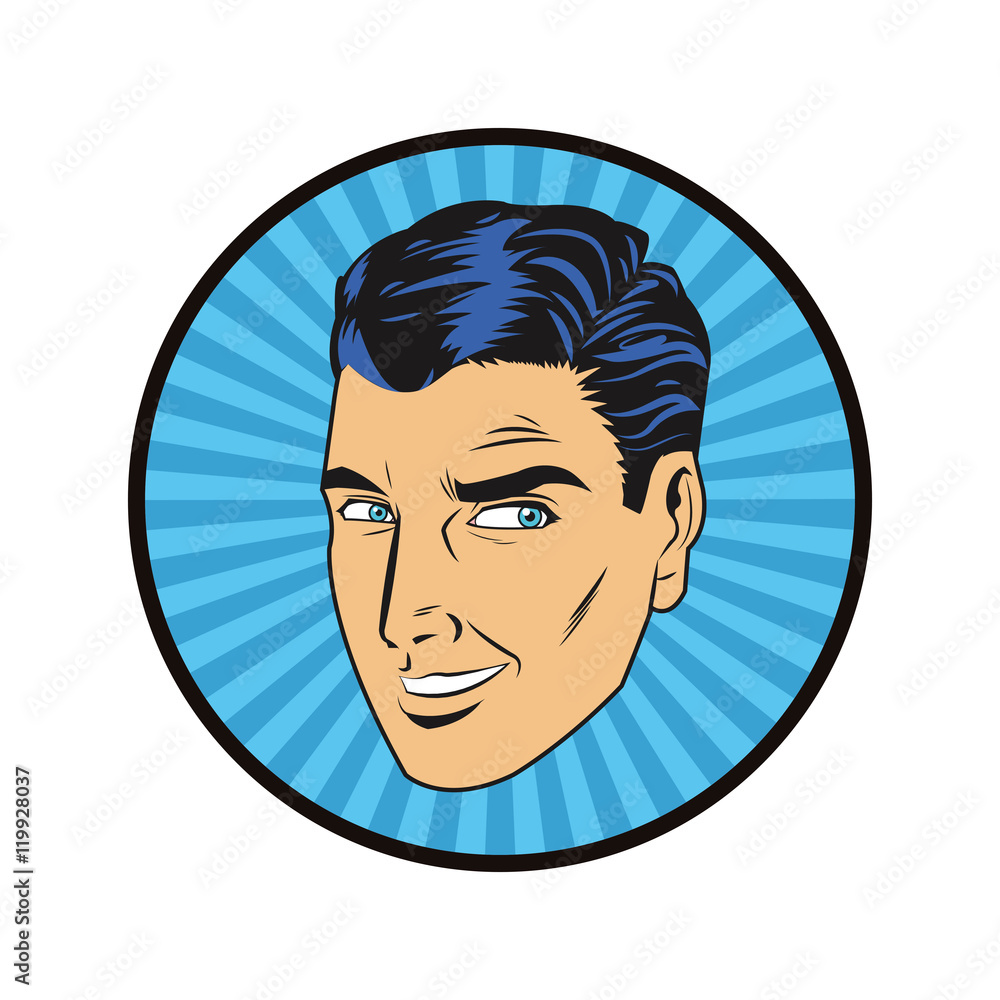 Man Male Expression Cartoon Pop Art Comic Retro Icon Colorful Circle And Striped Design Vector 2578