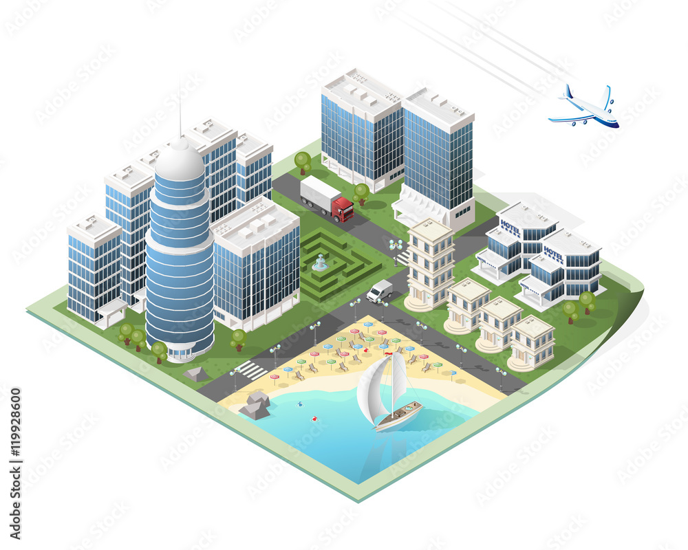 Build Your Own Isometric City. Vector Elements.