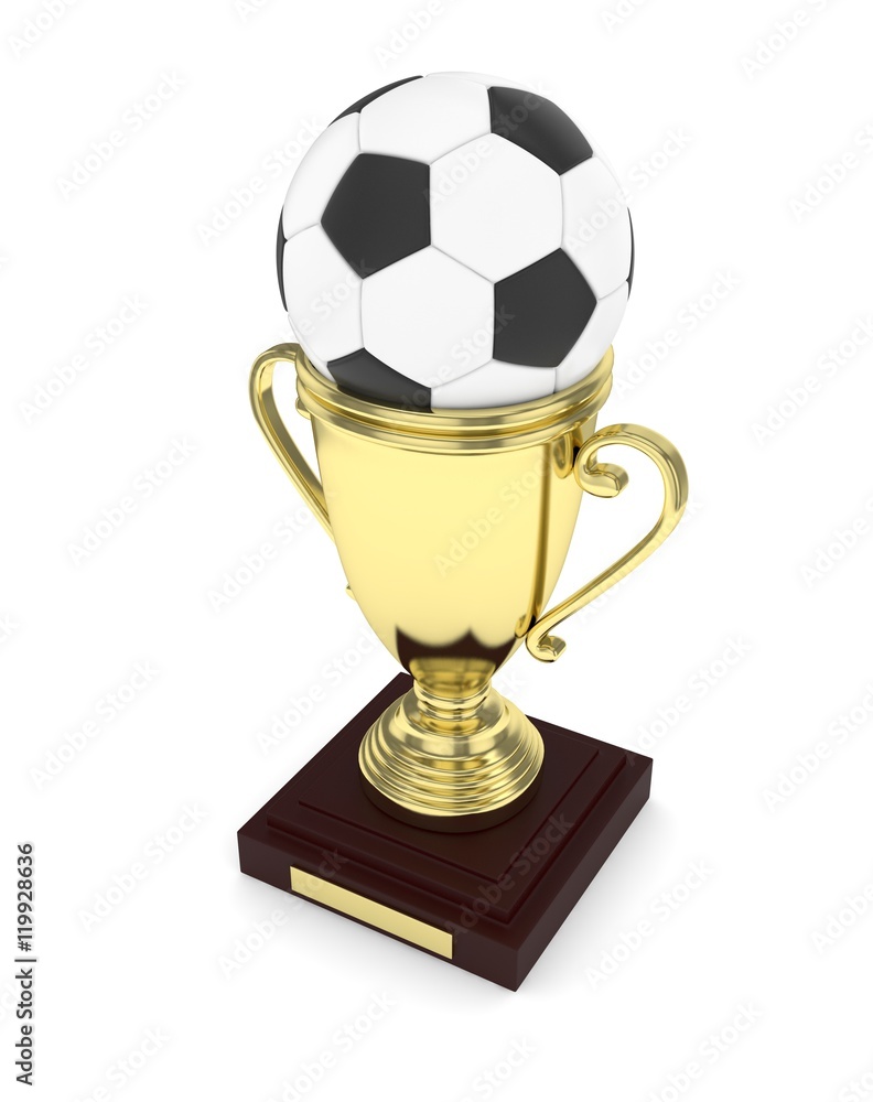 Golden cup and ball on white background. 3D rendering. Golden cup and ball on white background. 3D rendering.