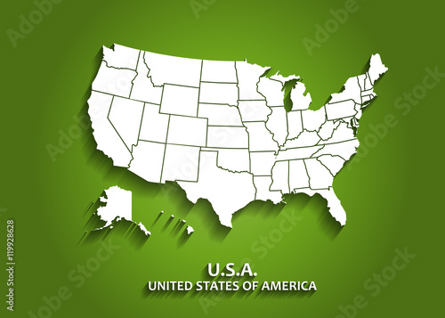 Detailed USA Map on Green Background with Shadows