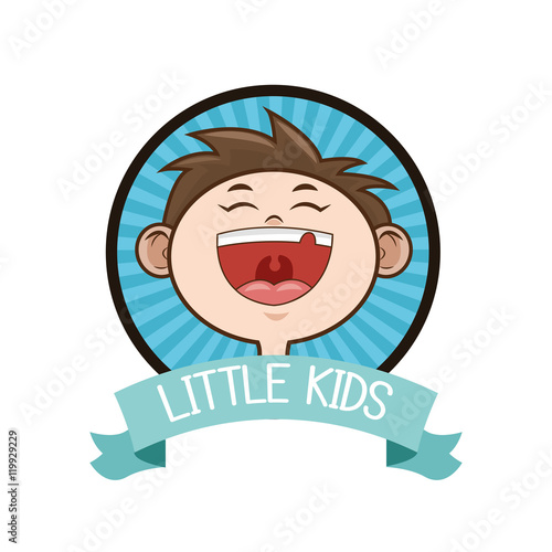 little boy kid cartoon inside seal stamp with ribbon icon. Vector illustration