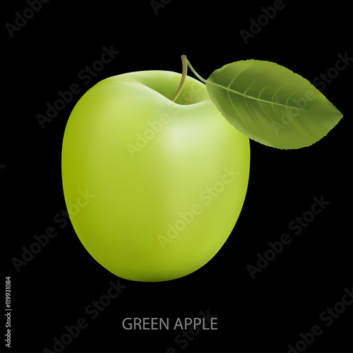 Green apple on a black background