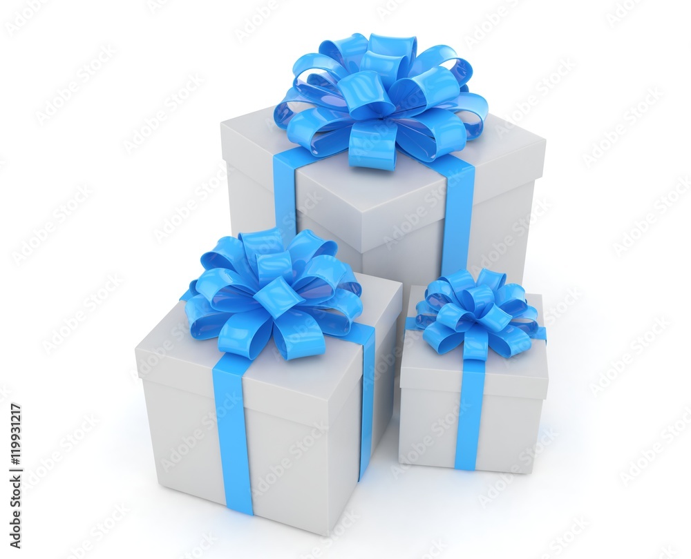 Obraz premium three gift boxes with bows isolated on white. 3d rendering.