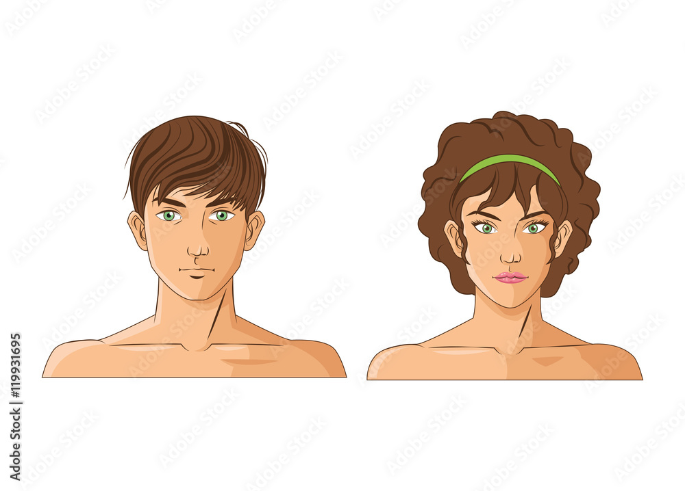 man woman female male cartoon and head icon. Hair styles theme. Colorful and isolated design. Vector illustration man woman female male cartoon and head icon. Hair styles theme. Colorful and isolated design. Vector illustration