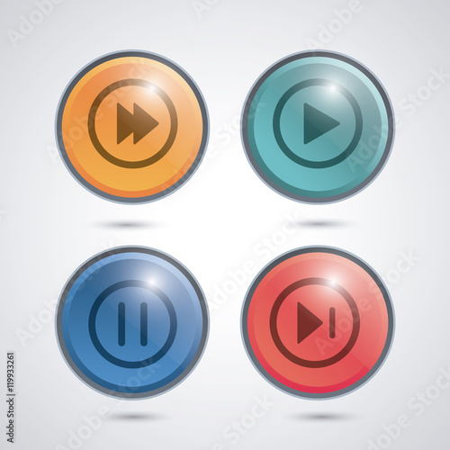 play and stop buttons. Video movie cinema and media theme. Colorful design. Vector illustration