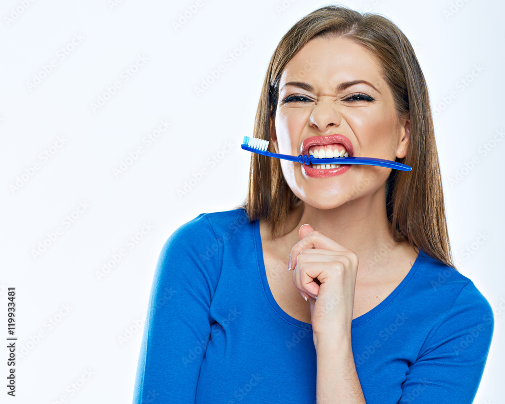 Funny woman with toothy brush. Funny woman with toothy brush.