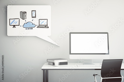 Workplace with computing system sketch © peshkova