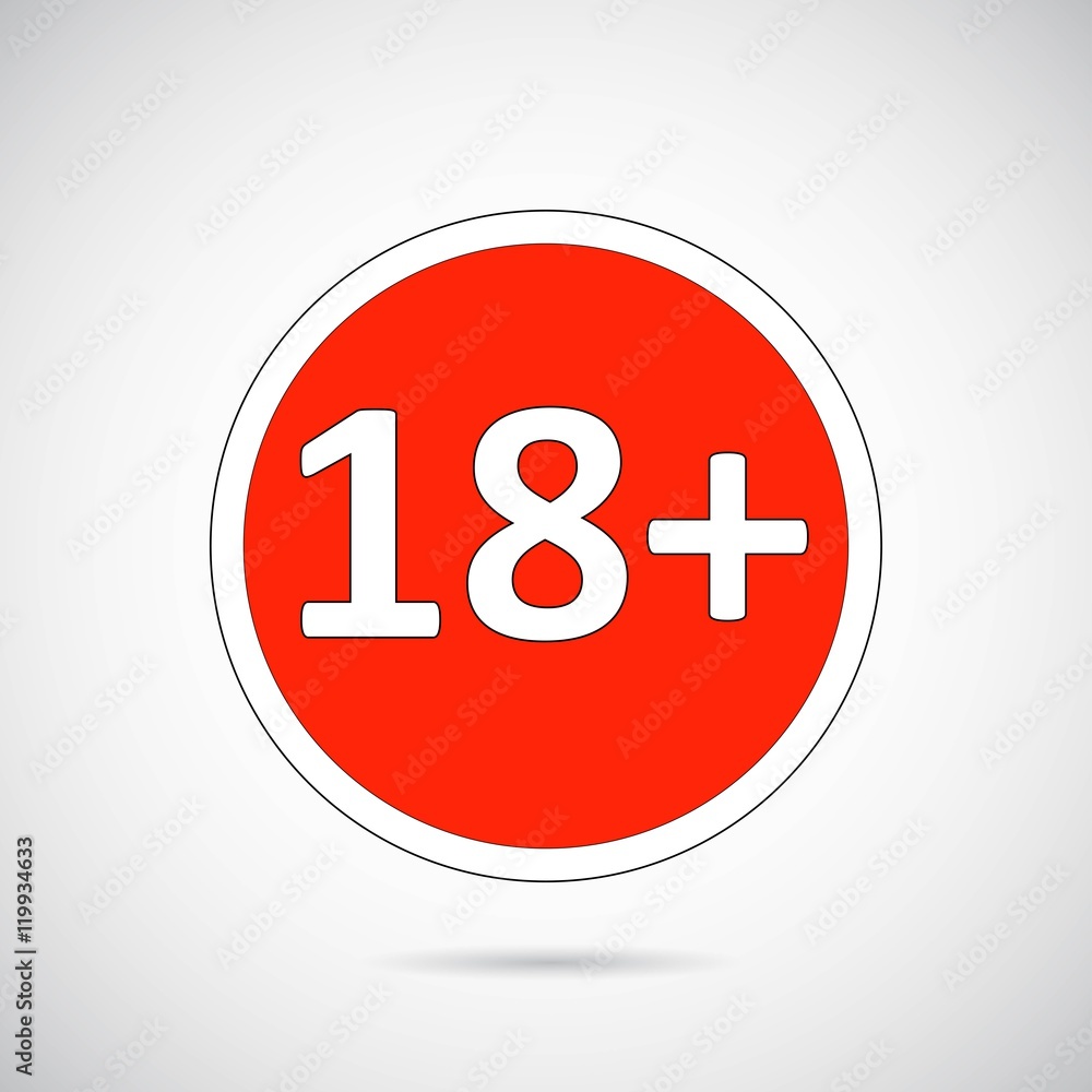 18+ icon on gray background. Vector art. 18+ icon on gray background. Vector art.