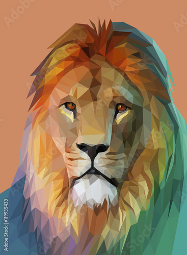 Lion portrait. Low poly design. Vector eps10