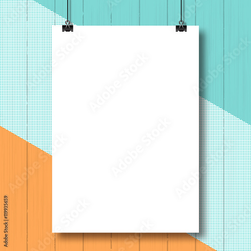 White blank vertical poster mock-up on creative colorful background, White A4 paper sheet, Modern minimal design. Ready for your design, all elements isolated. Vector illustration EPS10