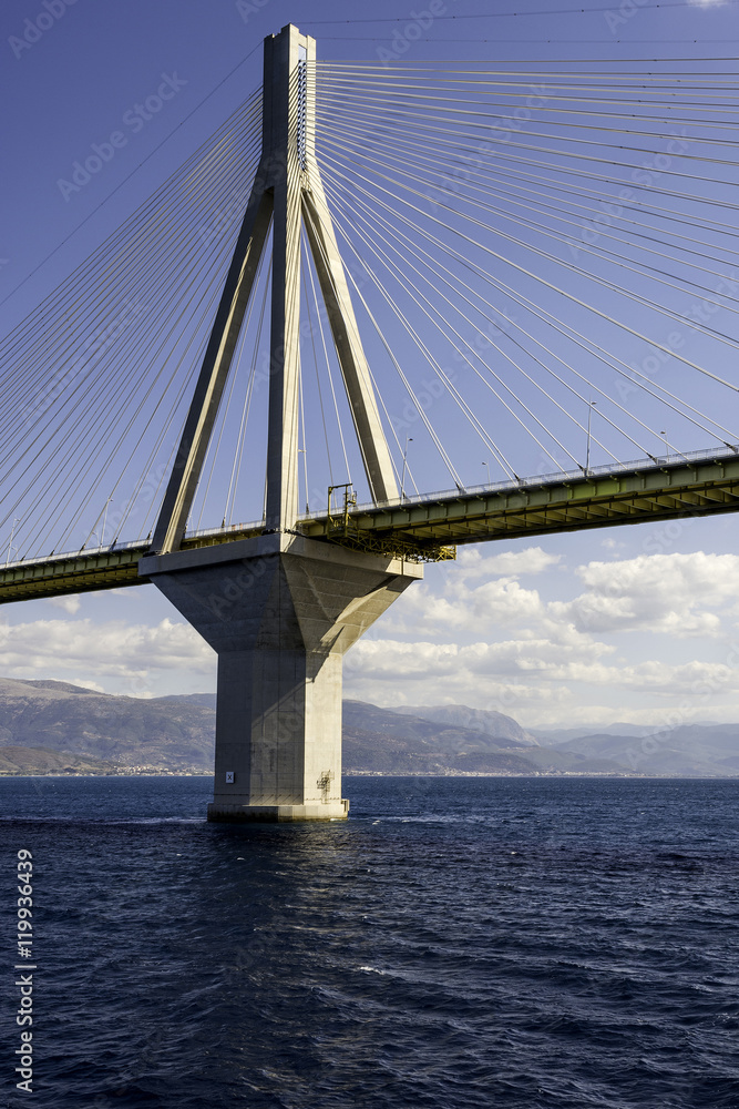 Naklejka premium Cable-stayed suspension bridge crossing Corinth Gulf strait, Gre