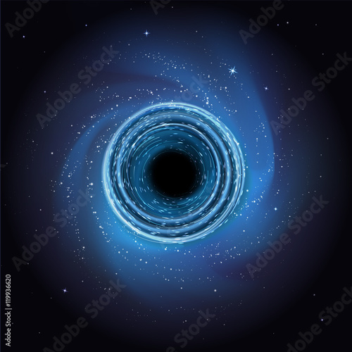 vector illustration. Black hole in space, abstract background. Stars, meteor, galaxy.