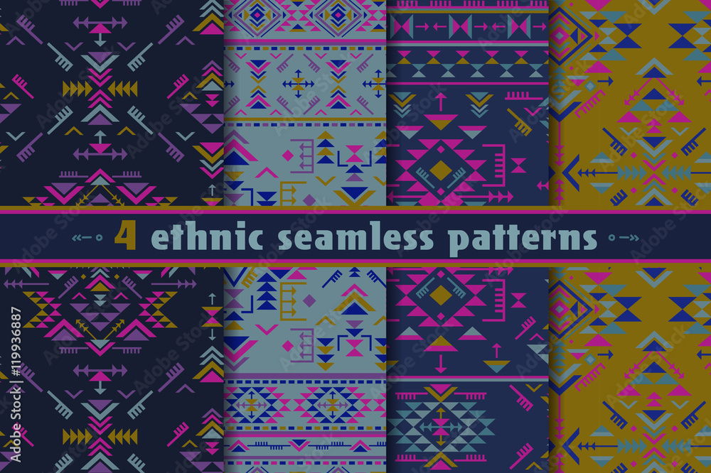 Set of four colorful ethnic seamless patterns Set of four colorful ethnic seamless patterns