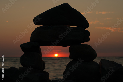 Sea stones at sunset