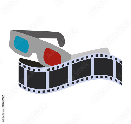 3d glasses film strip cinema movie entertainment show icon. Flat and Isolated design. Vector illustration