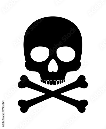 Skull vector silhouette. Crossbones skull death icon isolated on white background