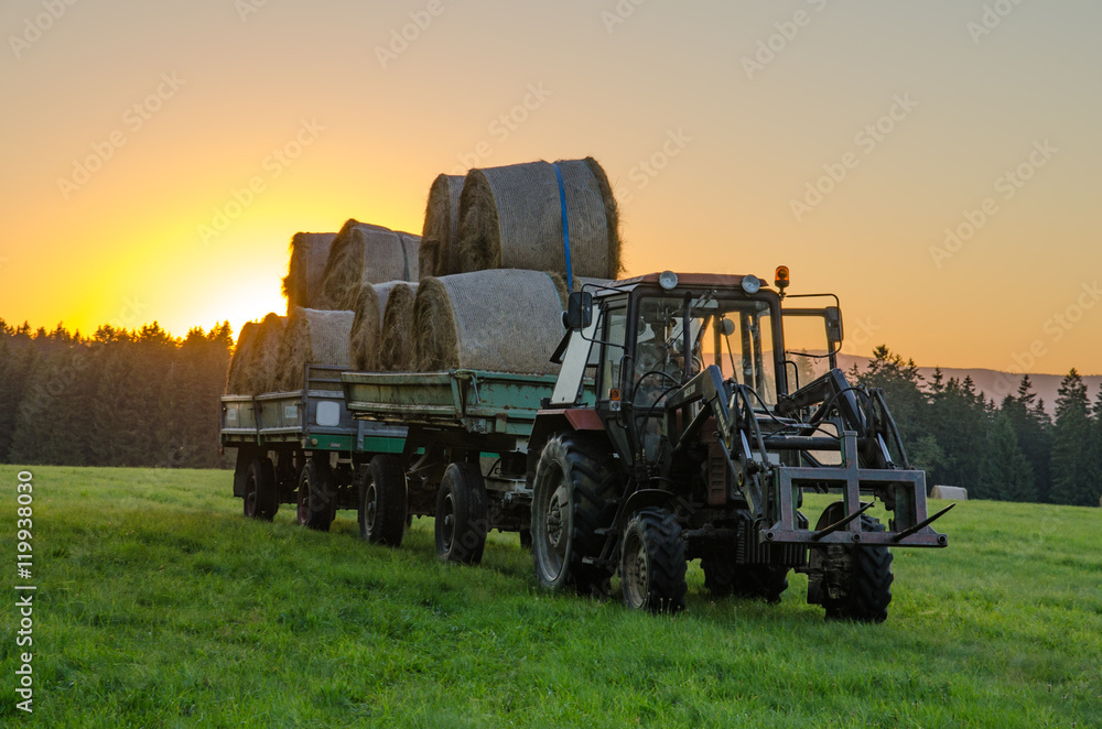 Obraz premium Traktor bei der Heuernte