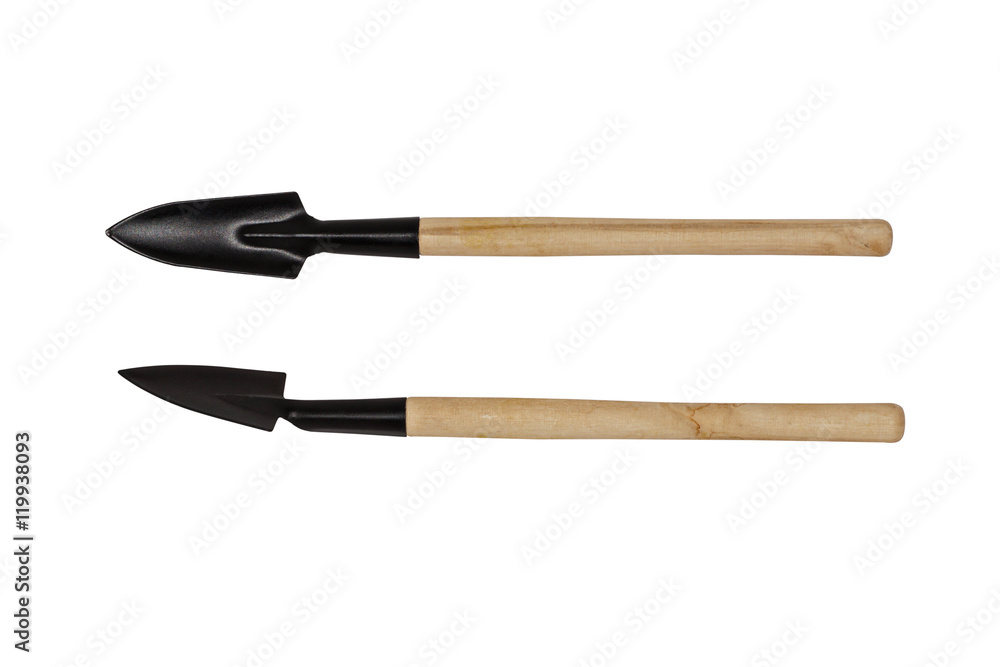 Garden spade with a wooden handle isolated over a white background Garden spade with a wooden handle isolated over a white background
