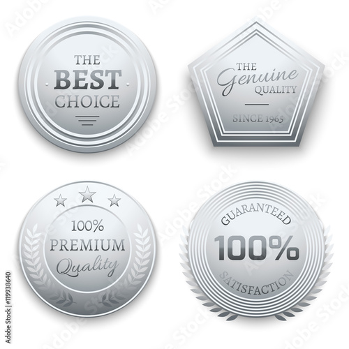 Polished silver metal premium vector sticker, tag, label, badge