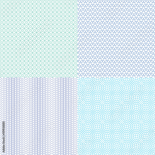 Guilloche wavy vector textures for diplomas, currency, banknotes and vouchers