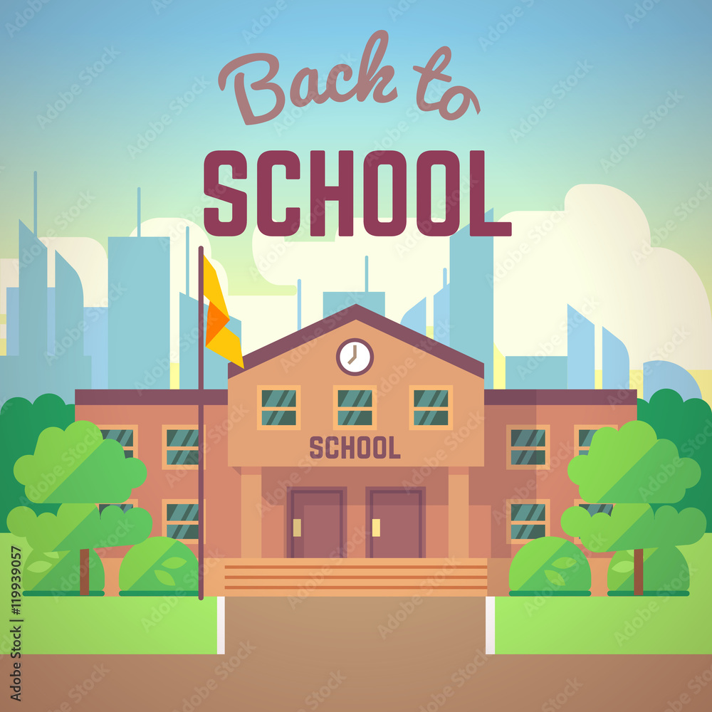 Back to school poster with schools building