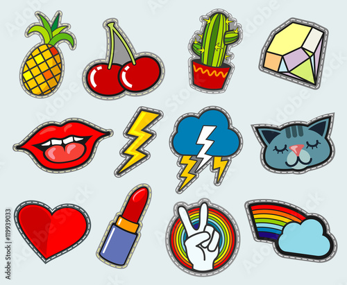 Cartoon patch badges vector stock