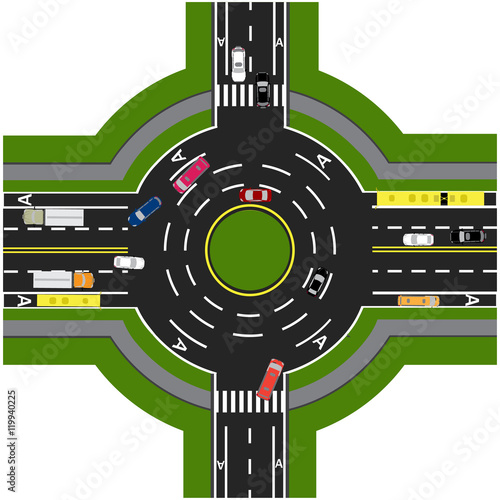 Road infographics. Road interchange, roundabouts. It is showing the movement of cars. Sidewalks and crossings. illustration photo