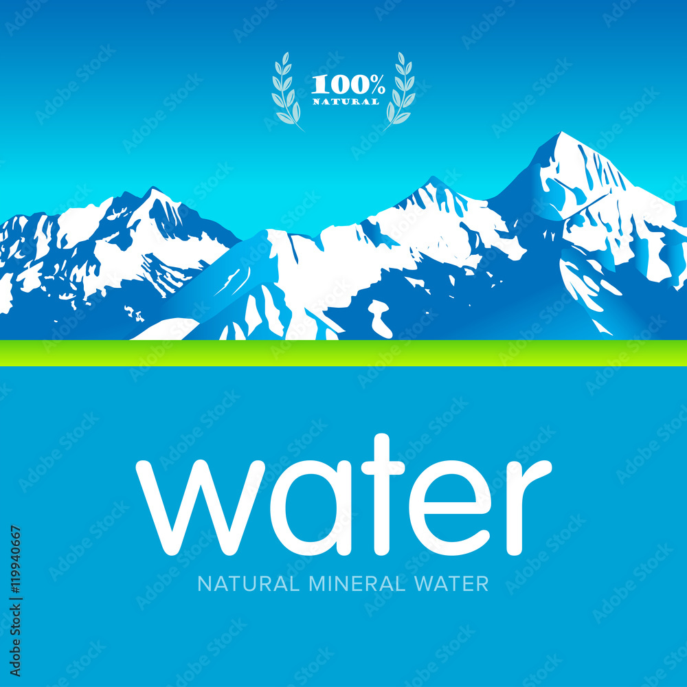 Vector Mineral Bottled Spring water logo design Label template. Isolated vector illustration.