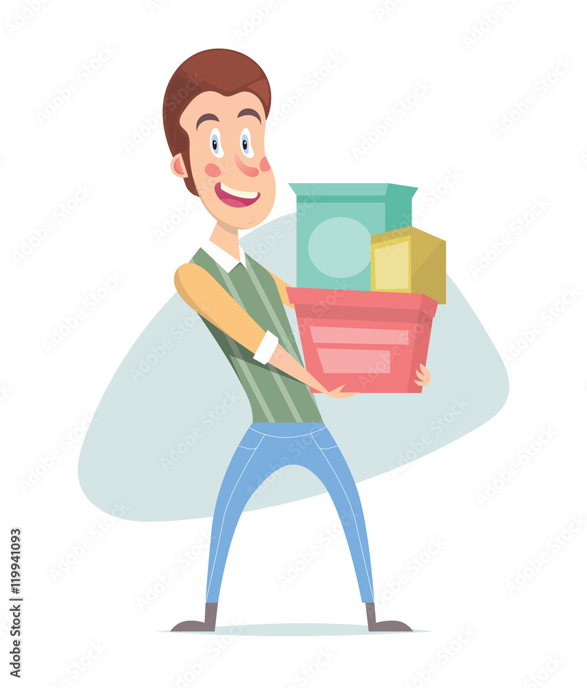 The Man from shopping, Shopping poster, Cartoon illustration, Vector