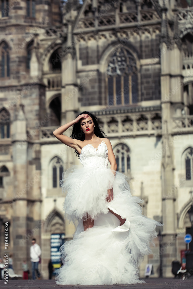 Obraz premium wedding sexy woman near caste on palace outdoor