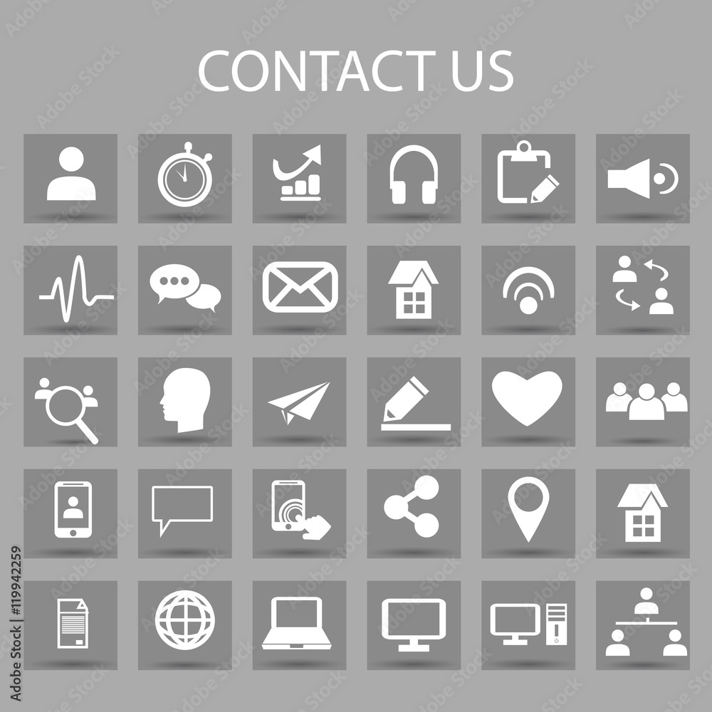 Vector flat icons set and graphic design elements. Illustration with contact us outline symbols. Vector flat icons set and graphic design elements. Illustration with contact us outline symbols.