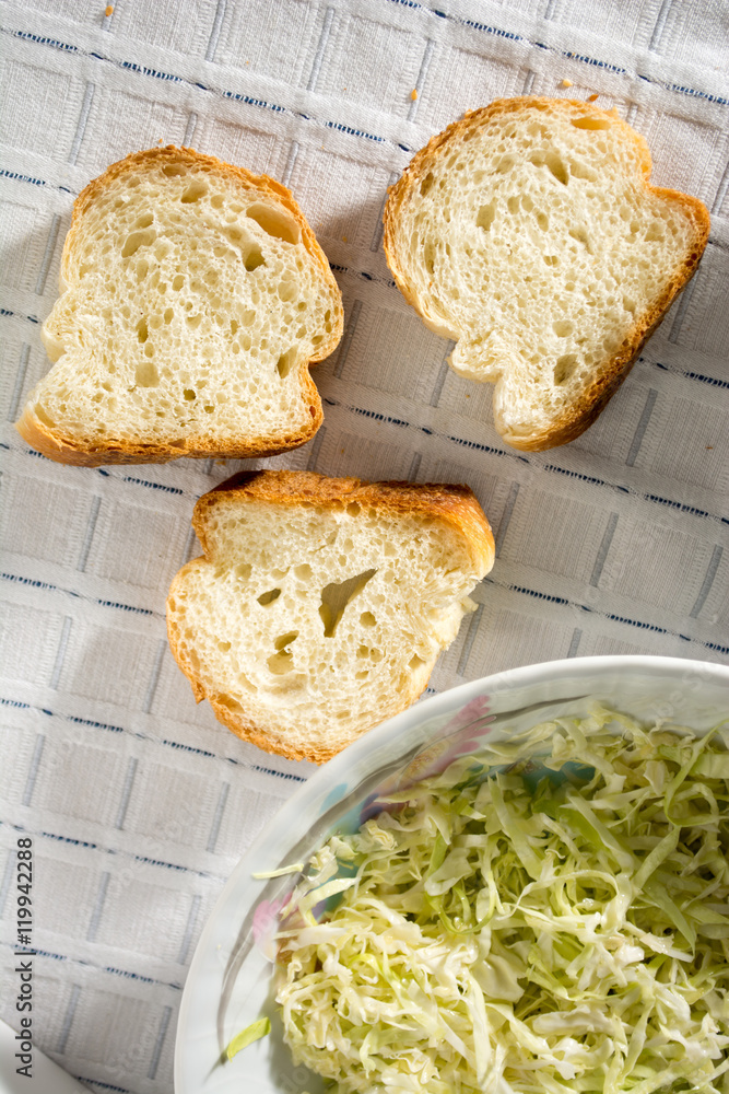 Bread slices with stew dish Bread slices with stew dish