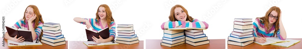 Young student with books isolated on white Young student with books isolated on white
