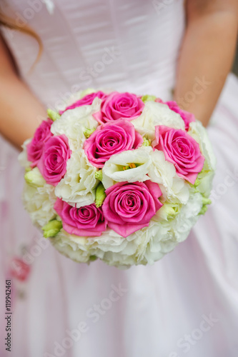beauty wedding bouquet of red and white roses