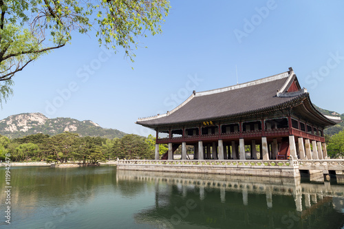 Gyeonghoeru Pavilion  Royal Banquet Hall  at the Gyeongbokgung Palace  the main royal palace of the Joseon dynasty  in Seoul  South Korea.