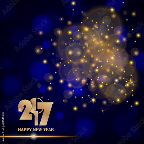 Golden lights abstract on blue ambient blurred background. New Year 2017 concept. Luxury design. Vector illustration