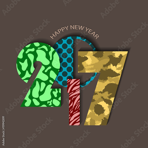 Textured urban New Year 2017 concept on brown background. Vector illustration