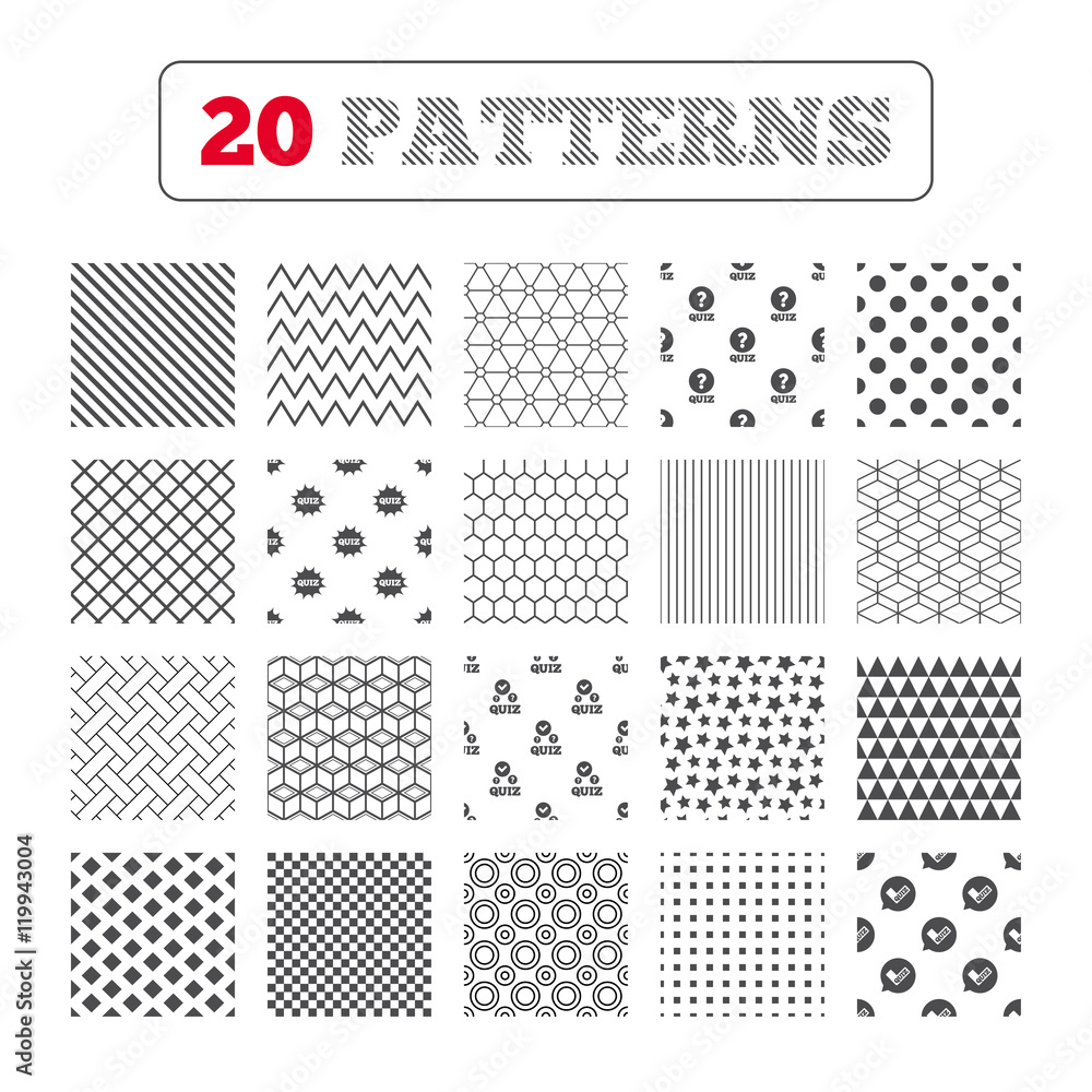 Quiz icons. Speech bubble with check mark symbol