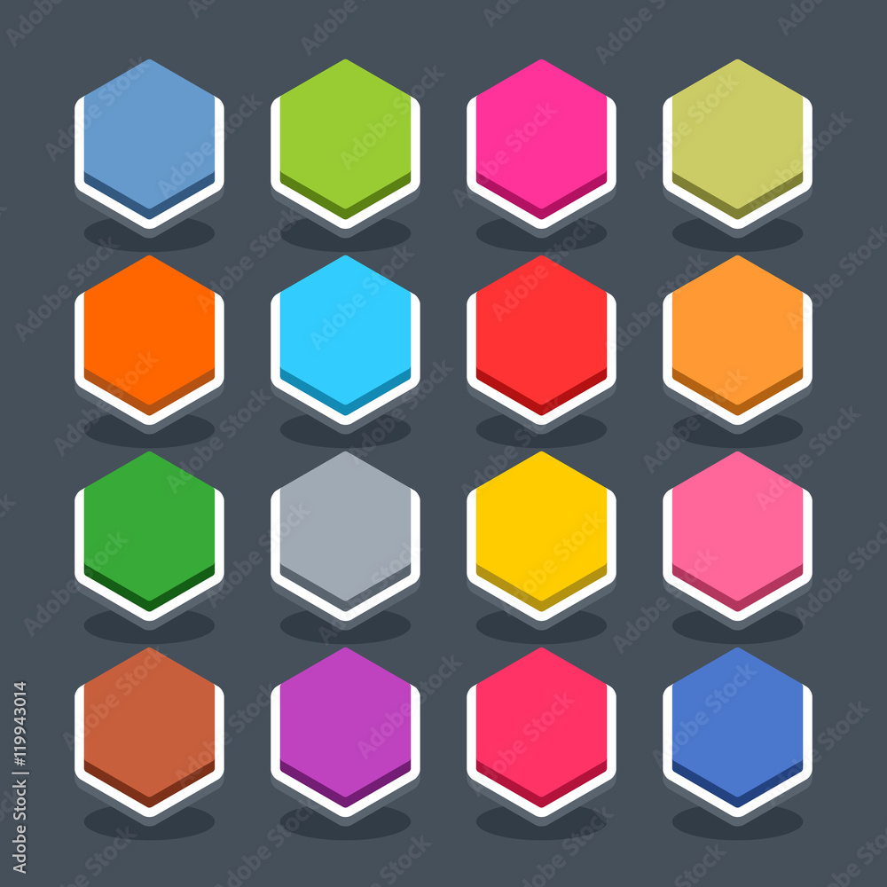 Flat blank web button hexagon icon with shadow Flat blank web button hexagon icon with shadow