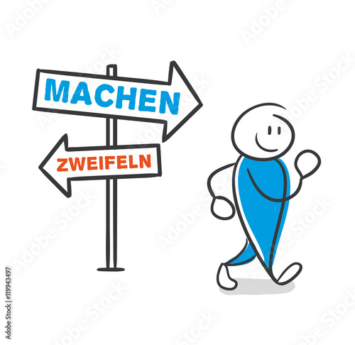 Stick Figure Series Blue / Wegweiser, machen, zweifeln